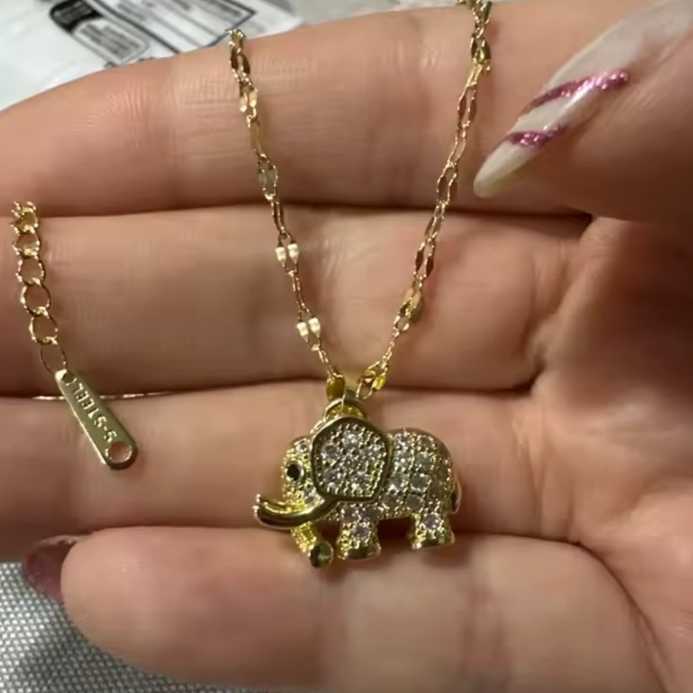 Gold Elephant Crystal Necklace